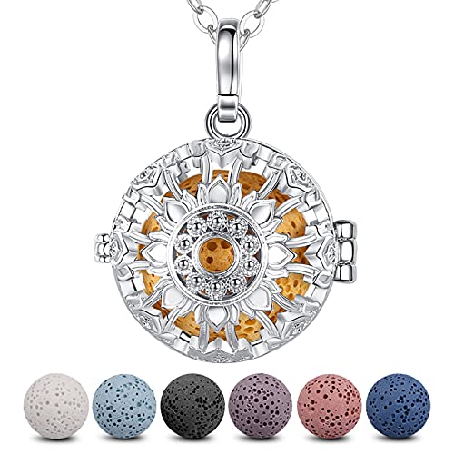 INFUSEU Aromatherapy Gifts Sunflower Necklaces for Women Essential Oil Diffuser Jewelry Lava Rock Stone Pendant Aroma Perfume Spiritual Items for Meditation Yoga - Image 1