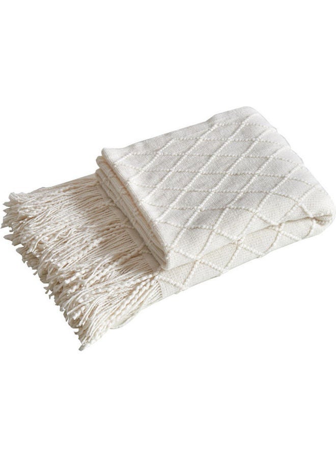 Tassel Design Soft Blanket Keep Warm Cotton White 127 x 172cm - Image 1