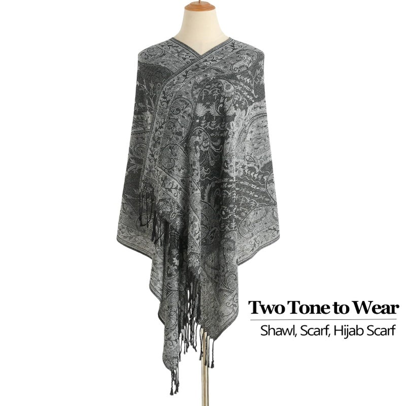 Nonakgado Pashmina Scarves for Women-Winter Black White Paisley Pashmina Rave Shawls and Wraps for Travel (Sy1-Black White) - Image 2