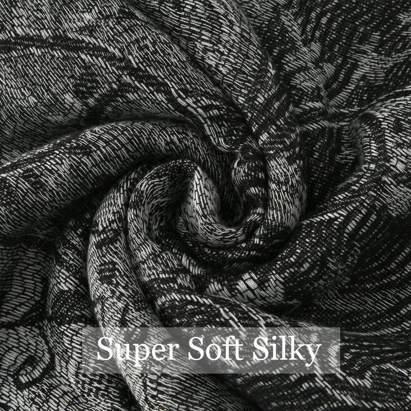 Nonakgado Pashmina Scarves for Women-Winter Black White Paisley Pashmina Rave Shawls and Wraps for Travel (Sy1-Black White) - Image 4