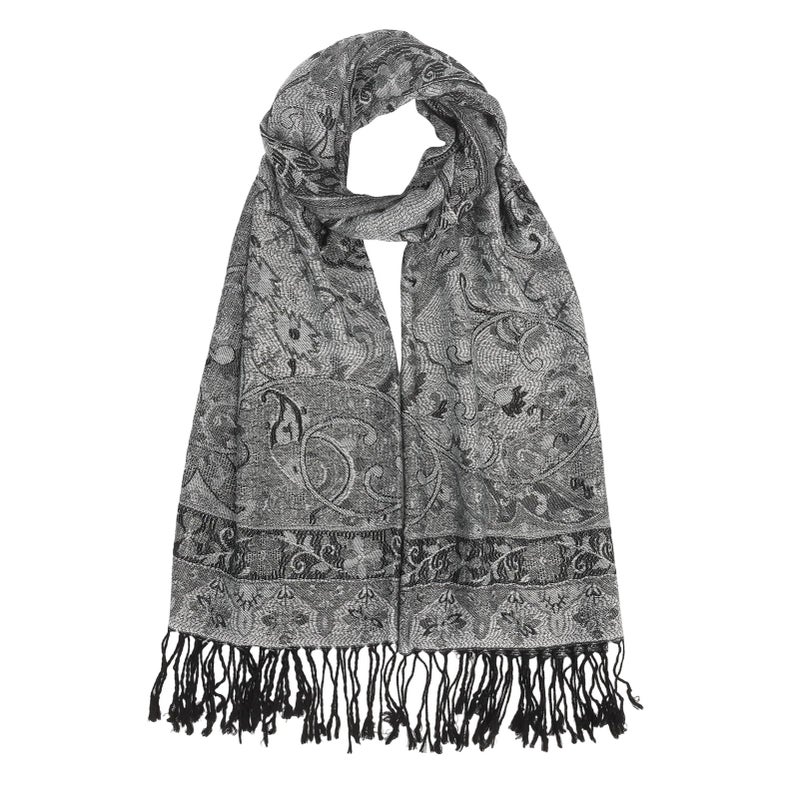 Nonakgado Pashmina Scarves for Women-Winter Black White Paisley Pashmina Rave Shawls and Wraps for Travel (Sy1-Black White) - Image 1