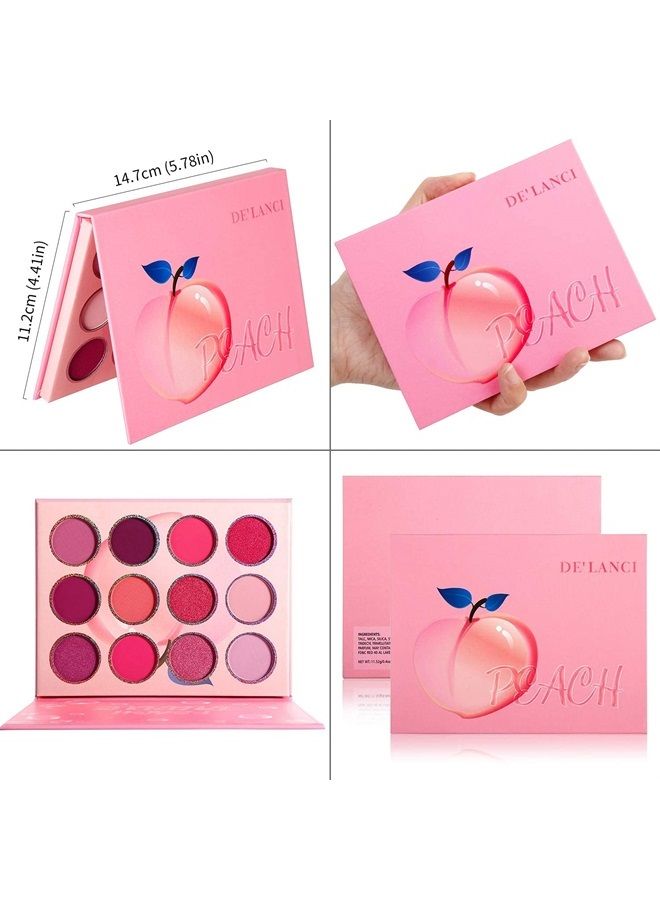 DE'LANCI Pink Purple Eyeshadow Palette, 12 Colors High Pigment Matte Shimmer Barbie Eye Shadow Makeup Pallet, Small Bright Peach Red Eyeshadow Pallets, Long Lasting Shades for Girl Women Summer Travel - Image 3