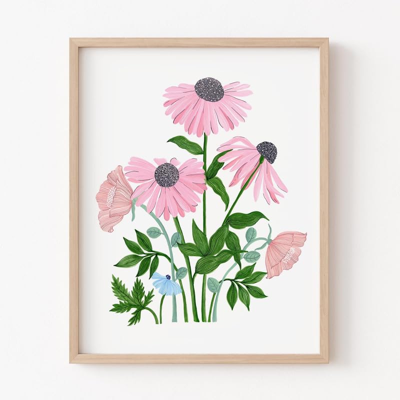The Spring Palette (TSP) The Spring Palette Daisy Bouquet Floral Wall Painting Modern Art Painting for Living Room Bed Room and Office 11 x 14 inches Natural Frame 
