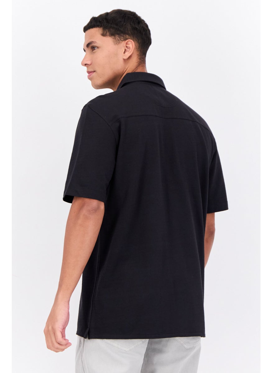 French Connection Men Regular Fit Short Sleeve Solid Polo Shirts, Black  - Image 3