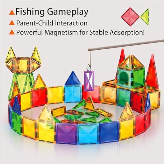 MAGNETIC TILES,100PCS 3D BUILDING BLOCKS W/ 1 CAR, MAGNETS BUILDING SET FOR KIDS, CONSTRUCTION STEM STACKING TOYS,MAGNETS TOY GIFT FOR TODDLERS, BOYS AND GIRLS AGES 3 4 5 6 7 8 9+ YEAR OLD - Image 5