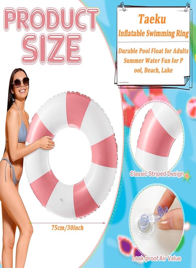 Taeku Inflatable Swimming Ring - Durable Striped Pool Float for Adults, Large Swim Tube for Beach, Summer Water Fun, Perfect for Pool Parties Relaxation (Pink) - Image 2