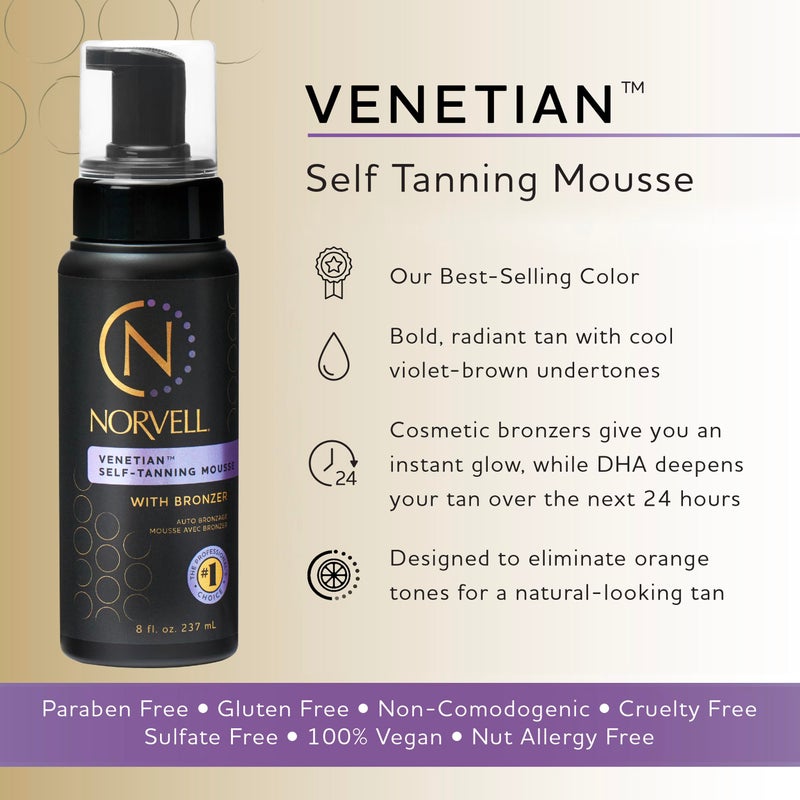 Norvell Venetian Sunless Self Tanner Mousse with Bronzer, 8 Fl Oz - Instant Self Tanning - Natural Looking - Anti-Orange - Fake Tan for Bronzing Glow - Image 2