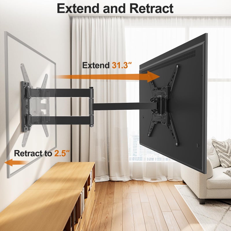 ELIVED 31.3 Inch Long Arm TV Mount for Most 32-65 Inch TVs, Swivel and Tilt Long Extension TV Wall Mount, Full Motion Wall Mount Bracket Max VESA 400x400mm, Holds up to 99 lbs. - Image 2
