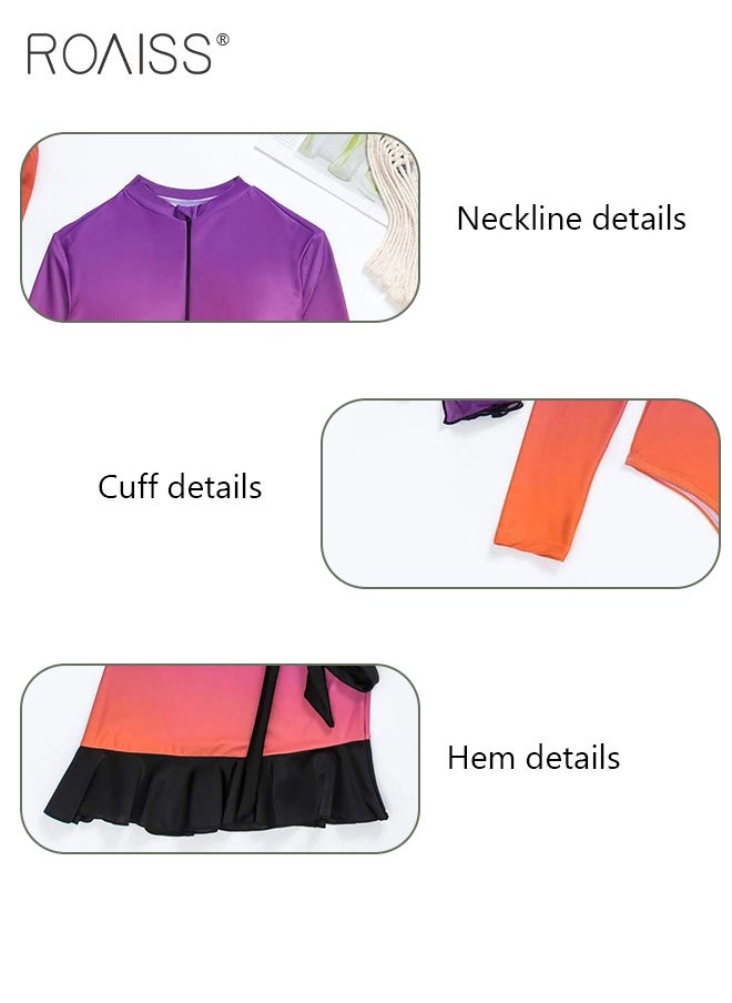 roaiss - 3 Piece Women Swimsuit Beach Sun Protection Clothing Conservative Style Long Sleeve Sun Protection Body Modification Printing Elements Gradient Color Various Matching Methods - Image 1