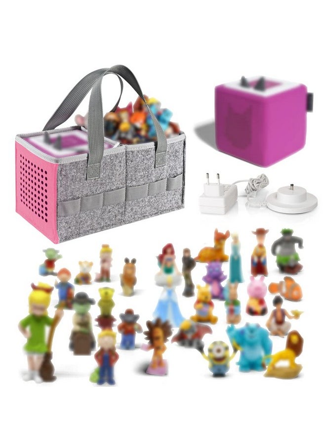 Seracle Carrying Case Travel Felt Bag Compatible With Toniebox Starter Set And Tonies Figurine (Gray+Pink)  - Image 4