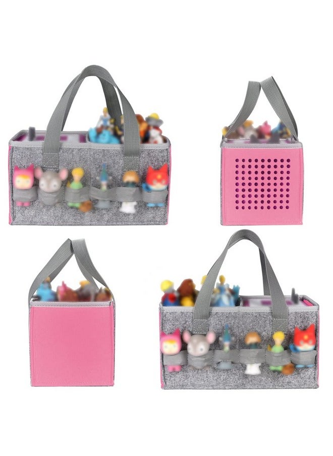 Seracle Carrying Case Travel Felt Bag Compatible With Toniebox Starter Set And Tonies Figurine (Gray+Pink)  - Image 3