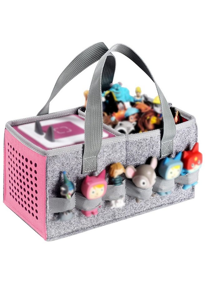 Seracle Carrying Case Travel Felt Bag Compatible With Toniebox Starter Set And Tonies Figurine (Gray+Pink)  - Image 2