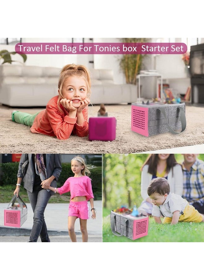 Carrying Case Travel Felt Bag Compatible With Toniebox Starter Set And Tonies Figurine (Gray+Pink)