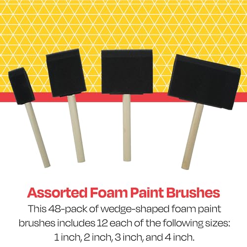 School Smart Wedge Foam Paint Brush Set, Assorted Size, Set of 48 - Image 5