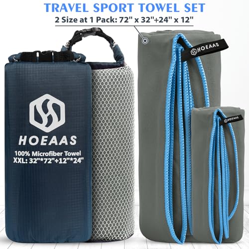 HOEAAS 2 Pack Microfiber Camping Towels Quick Dry Towel Super Absorbent Ultra Compact Travel Towel Soft Lightweight Sports Towel for Sweat Fast Drying Towels for PoolGymHikingBackpackingFitness - Image 3