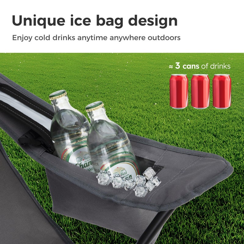 LET'S CAMP Camping Chair 2 Pack Folding Chair with 3-Can Cooler Bag Portable Lawn Chair with Cup Holder,Storage Pocket, Supports 225LBS, Collapsible Chair for Camp, Beach, Picnic (Grey) - Image 4