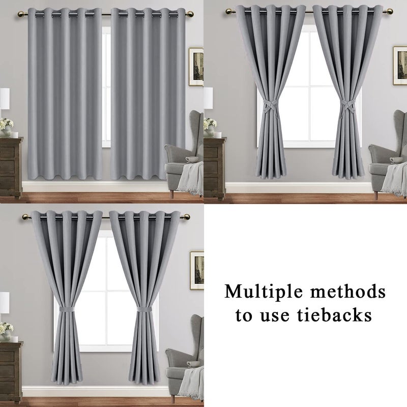 JIUZHEN Light Grey Blackout Curtains with Tiebacks Thermal Insulated  Light Blocking Noise Reducing Grommet Curtains for Bedroom and Living Room  Set of 2 Window Curtain Panels  60 x 72 Inch Length - Image 5