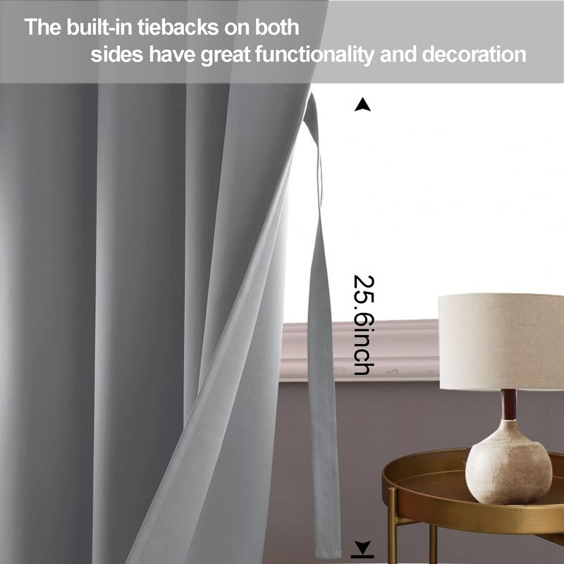 JIUZHEN Light Grey Blackout Curtains with Tiebacks Thermal Insulated  Light Blocking Noise Reducing Grommet Curtains for Bedroom and Living Room  Set of 2 Window Curtain Panels  60 x 72 Inch Length - Image 3