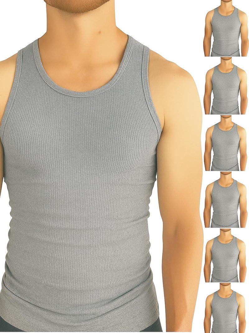 BROOKLYN VERTICAL Mens 6-Pack Tank Tops | Moisture-Wicking Ribbed Lightweight Undershirts Grey - Image 1