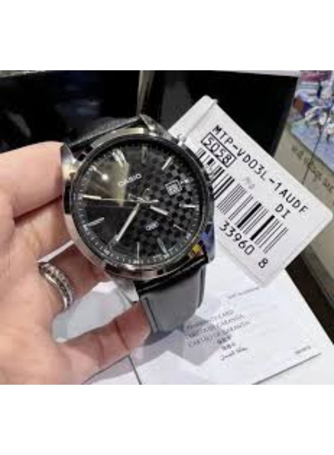 CASIO ساعة كاسيو للرجال التناظرية - قرص أسود، حزام جلد أسود - Image 2