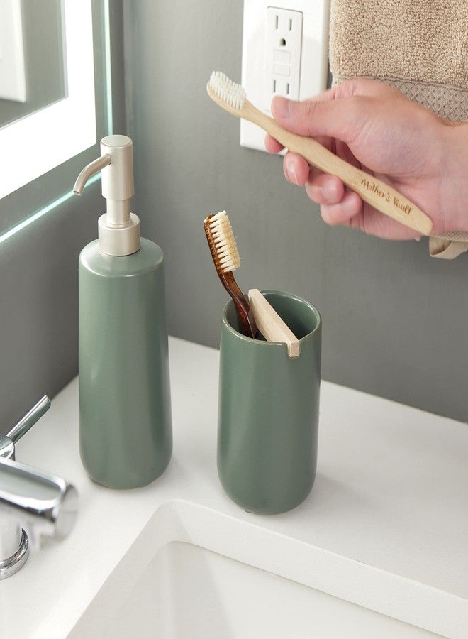 أي ديزاين موزع صابون طويل قابل لإعادة التعبئة من مجموعة iDesign Ceramic Earth، لون الطحلب - Image 2