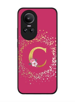Rugged Black Edge case for Oppo Reno10 / Oppo Reno10 Pro, Slim fit Flexible   Custom Monogram Initial Letter Floral Pattern Alphabet - C (Dark Pink Rose)