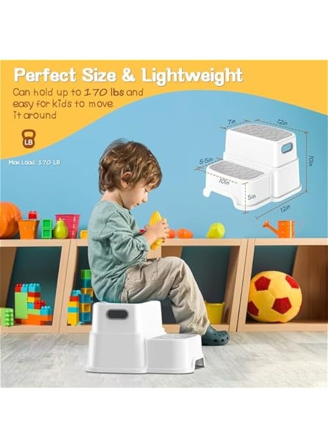 Toddler Step Stool, 2 Step Stool for Kids with Anti-Slip Surface and Rubber Bottom, Kids Step Stool for Toilet Potty Training, Bathroom, Kitchen - Image 4