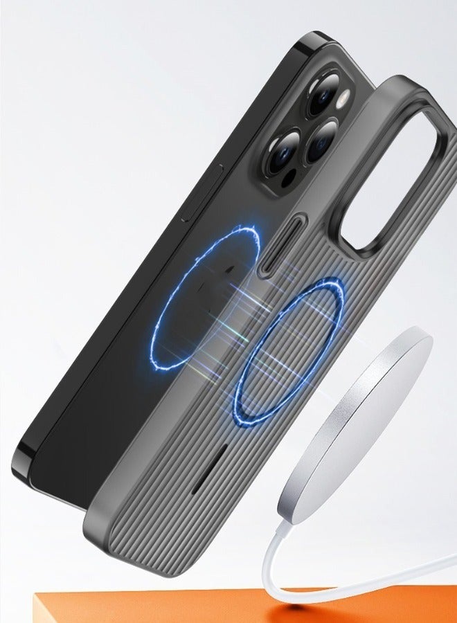 Captaintech iPhone 15 Pro Max Frosted Case with Striped Design, Ultra-Thin Support Magnetic Charging Case Cover, Not Yellowing Shockproof and Anti-Drop Slim Protective Case for iPhone 15 Pro Max 6.7'' - Image 3