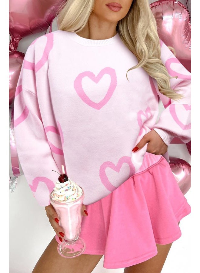 UNIQUEONE Valentines Sweater Women Love Sweatshirt Heart Graphic Knit Sweaters Romantic Valentine Day Oversized Crewneck Tops - Image 5