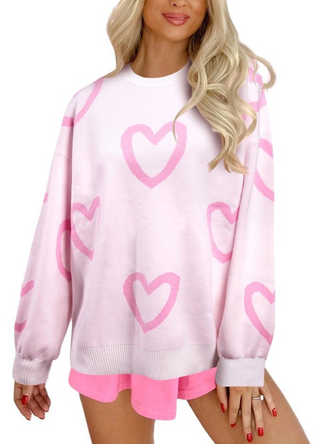 UNIQUEONE Valentines Sweater Women Love Sweatshirt Heart Graphic Knit Sweaters Romantic Valentine Day Oversized Crewneck Tops - Image 1