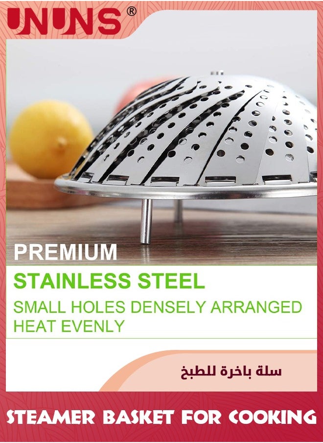 UNUNS Vegetable Steamer Basket For Cooking,Stainless Steel Veggie Fish Food Steamer Basket,Folding Expandable Steamers To Fit Various Size Pot  - Image 3