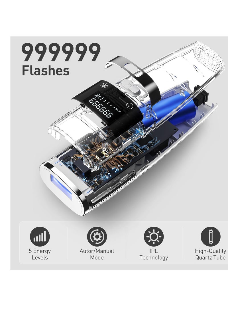 سيوسي جهاز إزالة الشعر بالليزر، جهاز إزالة الشعر بالليزر IPL، مزيل شعر IPL بدون ألم للاستخدام المنزلي، نتائج دائمة، 990000 ومضة، نظام تبريد، 5 مستويات طاقة للوجه والساقين والذراعين والبكيني - Image 3