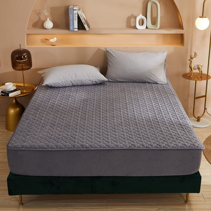 SOLID FLANNEL PLUSH BEDDING FITTED SHEETVELVETY SOFT HEAVYWEIGHT NONSLIP PROTECTIVE COVER FOR BED MATTRESS TWIN EXTRA LONG GRAY