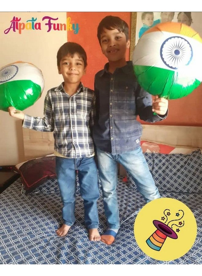 Atpata Funky Tiranga Flag themed India Tri Colour Round Foil Balloon for Independence Day, Republic Day, Victory Celebration Decoration (Pack of 10 Pcs) - Image 2