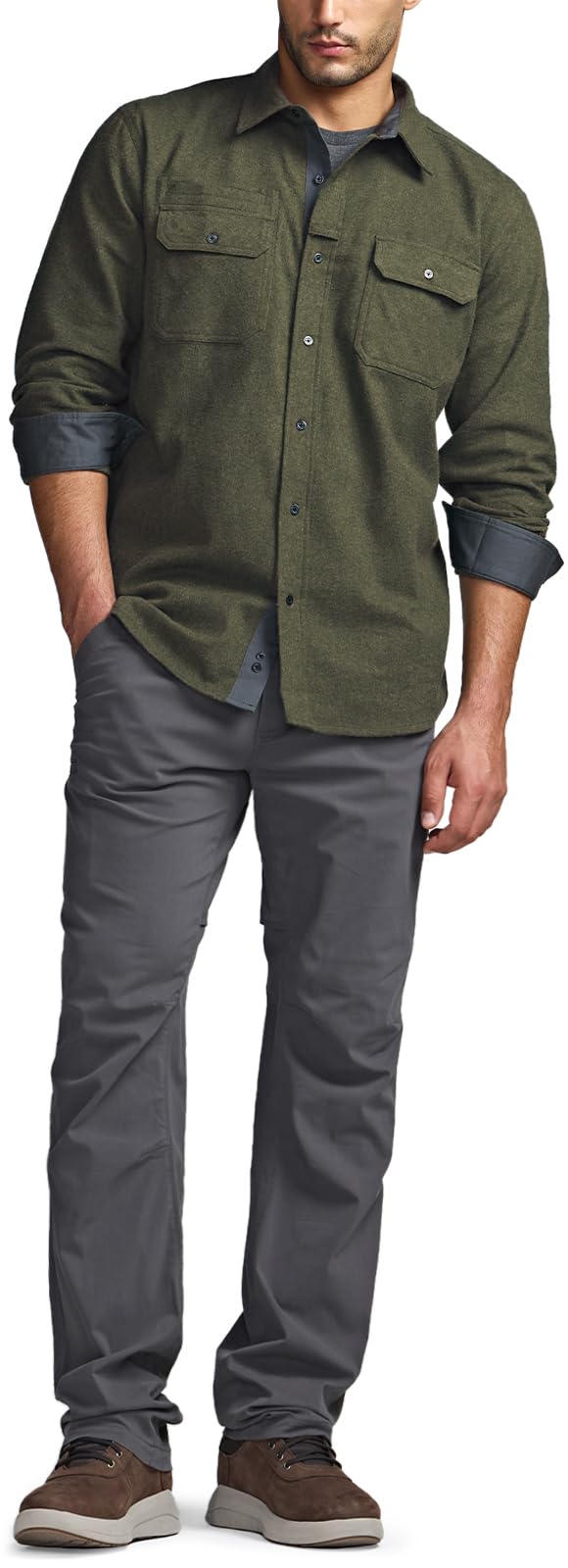 CQR Men's 100% All Cotton Button Down Flannel Shirts, Long Sleeve Brushed Warm Soft Casual Outdoor Plaid Shirt, Solid Hunter Green, Medium - Image 3