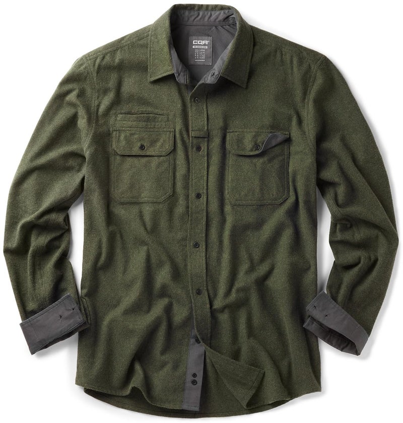 CQR Men's 100% All Cotton Button Down Flannel Shirts, Long Sleeve Brushed Warm Soft Casual Outdoor Plaid Shirt, Solid Hunter Green, Medium - Image 1