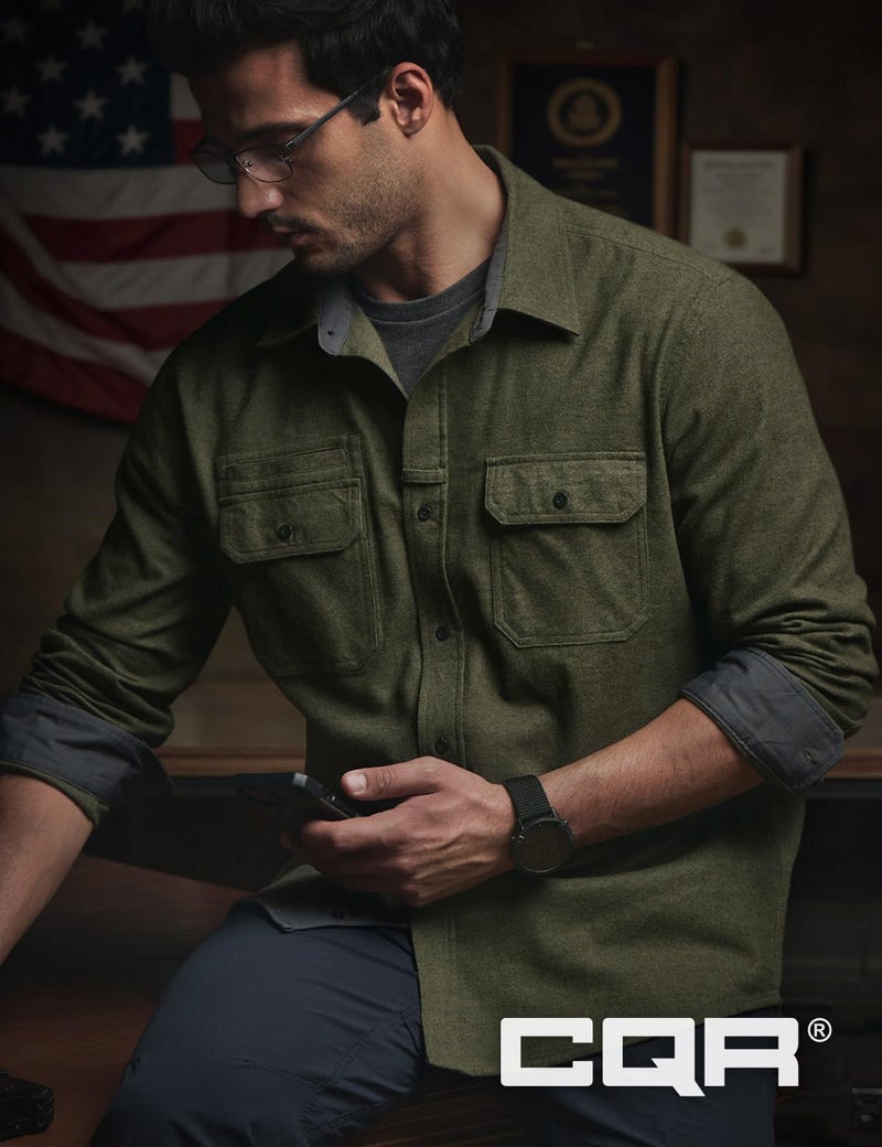 CQR Men's 100% All Cotton Button Down Flannel Shirts, Long Sleeve Brushed Warm Soft Casual Outdoor Plaid Shirt, Solid Hunter Green, Medium - Image 4