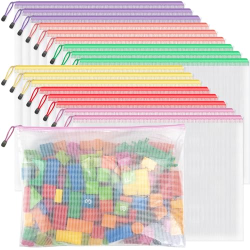 Umriox Zipper Mesh Document Pouch, 16.9x12.4 in (6 Colors, 18 Packs), Clear Zipper Pouches, Waterproof Zipper Pouches for Craft Projects Office Supplies Cosmetics Travel Storage - Image 1
