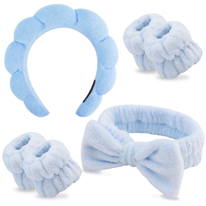Chanaco Hairband Soft  Comfortable Microfiber Facial Headband for Washing Face Skincare Headband with Bow Spa Headbands for Women Teen Girl Gifts Set of 2 Headbands and 4 Wristbands