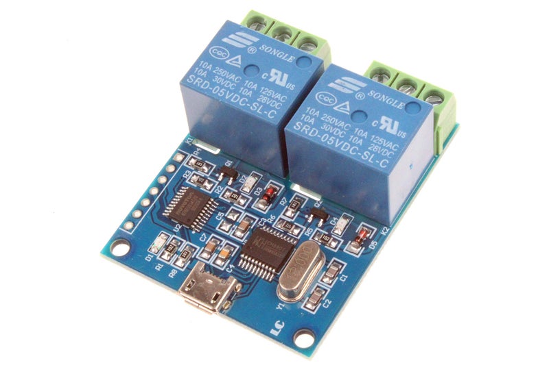 NOYITO 2-Channel USB Relay Module: Manual Control, 10A/250VAC, 10A/30VDC, 5V, 5W, 3 Terminals, Surface Mount, Normally Open Contacts - Image 1