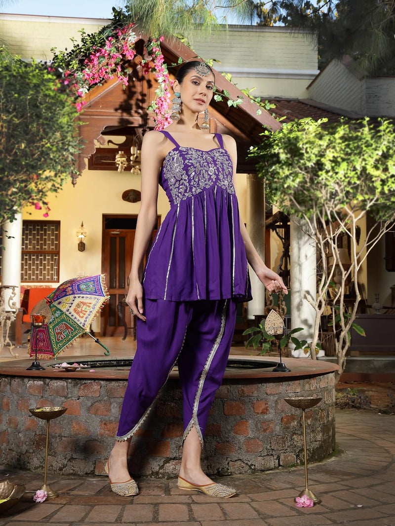 Stylum Women's Solid & Embroidered Rayon A-Line Kurti Dhoti Pant Set - Image 3