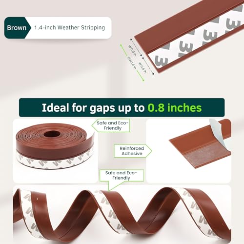 wigtda 1.4in Brown Weather Stripping Door Seal – Heavy-Duty Silicone, Strong Adhesive, Seals Medium Gaps for Winter Cold Protection and Energy Efficiency - Image 3