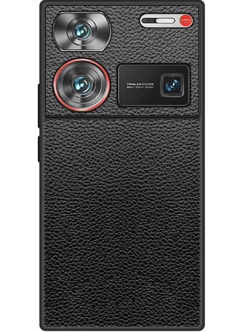 VKL Compatible with ZTE Nubia Z60 Ultra 5G Case Luxurious Lychee Leather Soft Side Back Cover For Nubia Z 60 Ultra Thin Shockproof Bumper Shell (Black)