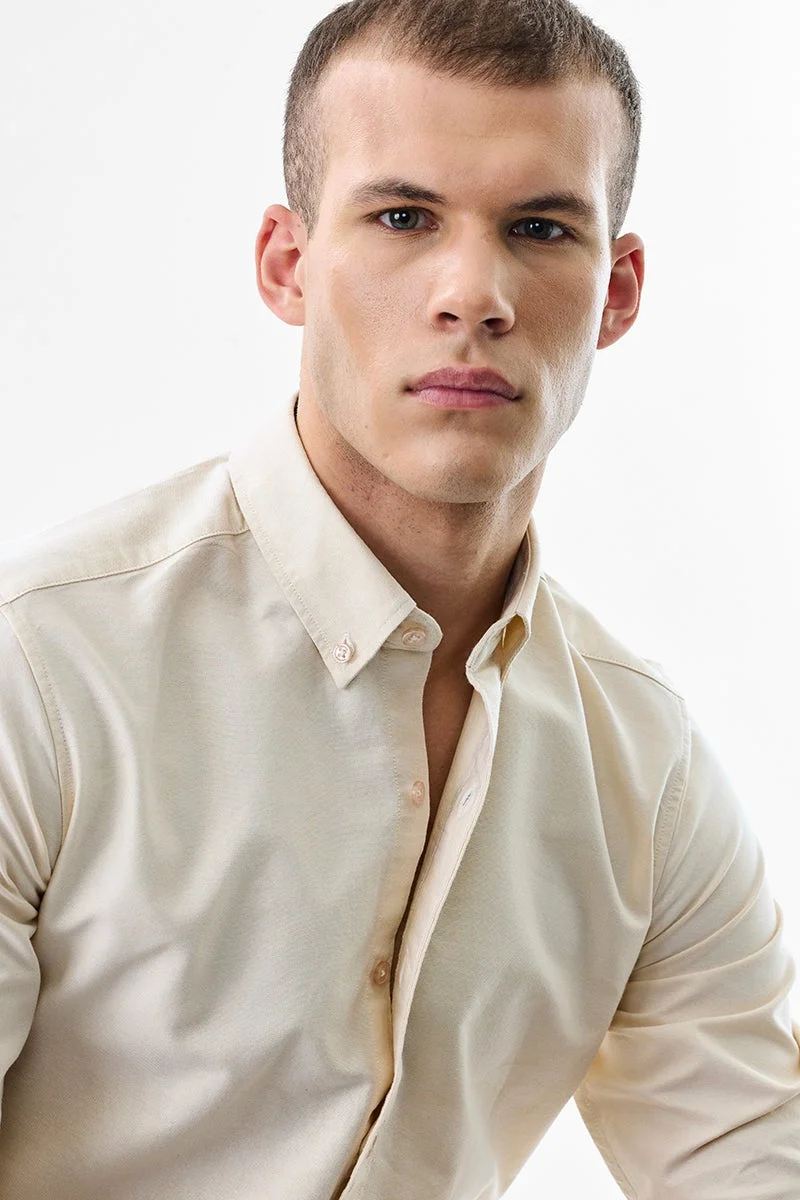 Snitch Beige Beige Solid Long Sleeve Slim Fit Formal Core Lab Shirt for Men | Best Price UAE