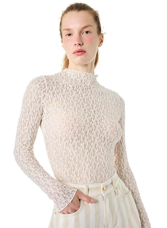 Koton  High Neck Lace T-Shirt for Women | Best Price UAE