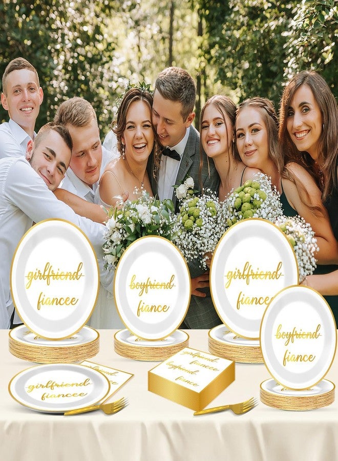 Justforjoyful 96PCS Engagement Party Supplies Engagement Paper Plates and Napkins White Gold Engaged Tableware Set Bride to Be Disposable Dinnerware for Wedding Bridal Shower Party Decorations Favors Serve 24 - Image 5