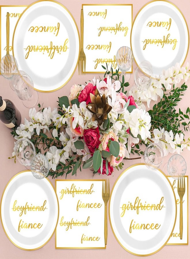 Justforjoyful 96PCS Engagement Party Supplies Engagement Paper Plates and Napkins White Gold Engaged Tableware Set Bride to Be Disposable Dinnerware for Wedding Bridal Shower Party Decorations Favors Serve 24 - Image 4