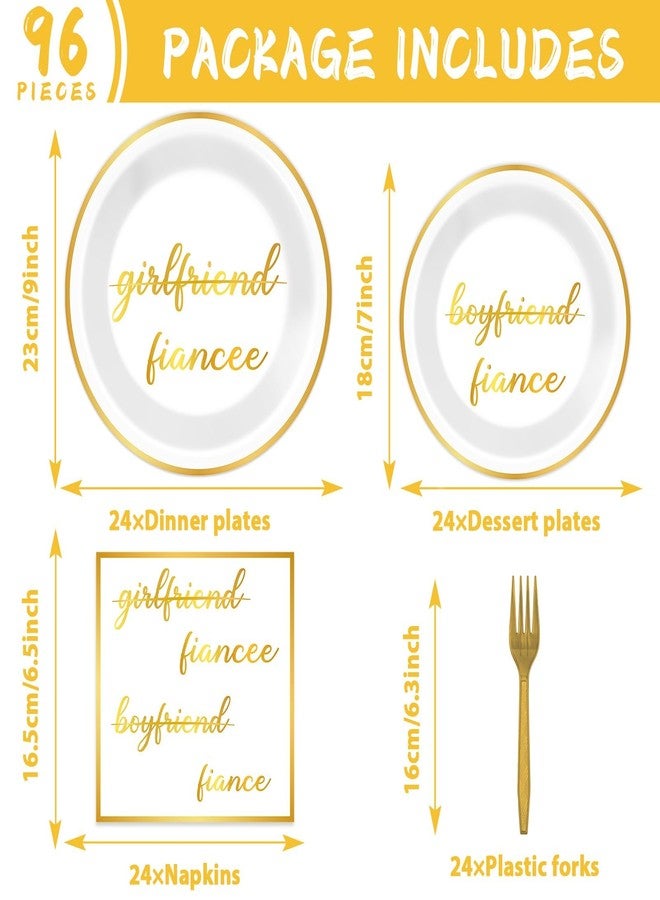 Justforjoyful 96PCS Engagement Party Supplies Engagement Paper Plates and Napkins White Gold Engaged Tableware Set Bride to Be Disposable Dinnerware for Wedding Bridal Shower Party Decorations Favors Serve 24 - Image 2