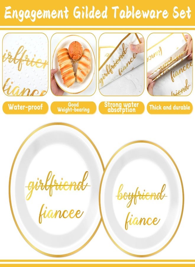 Justforjoyful 96PCS Engagement Party Supplies Engagement Paper Plates and Napkins White Gold Engaged Tableware Set Bride to Be Disposable Dinnerware for Wedding Bridal Shower Party Decorations Favors Serve 24 - Image 3