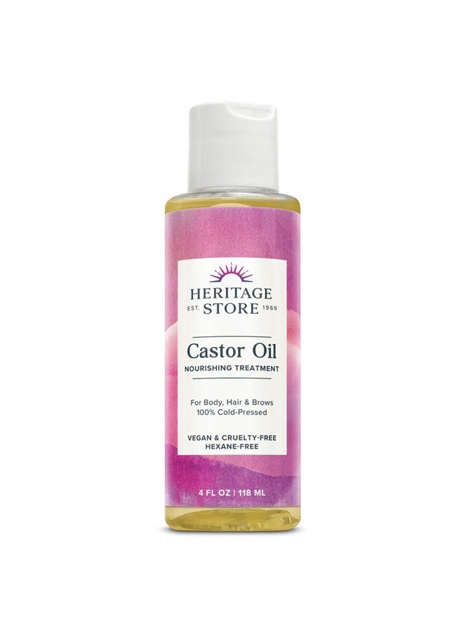 Heritage Store زيت الخروع، معصور على البارد، ترطيب غني للشعر والبشرة النابضة، رموش وحواجب جريئة، بدون هكسان (4 أونصة) (4 أونصة سائلة) - Image 1